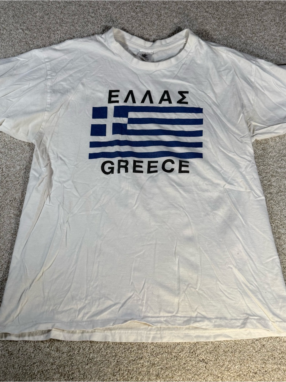 Greece Flag T-Shirt White Blue Large EUC B&C Collection Tee